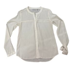 Valette Silk Long Sleeve Semi-Sheer Split Neck Top Blouse Cream, size XS